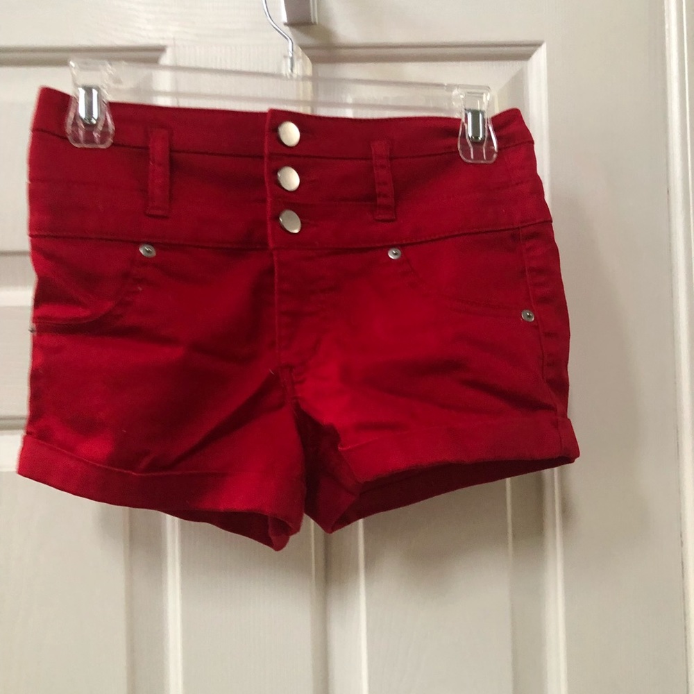Red high waisted shorts